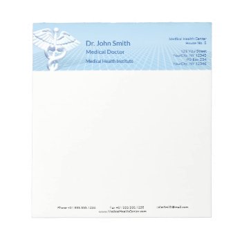 Medical White 3d Caduceus Blue Design Notepad by SorayaShanCollection at Zazzle