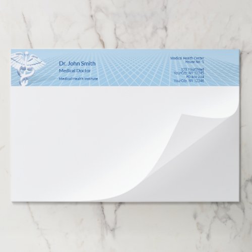 Medical White 3D Caduceus Blue Design Paper Pad