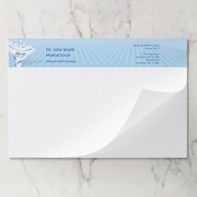 Medical White 3D Caduceus Blue Design Paper Pad (Folded)