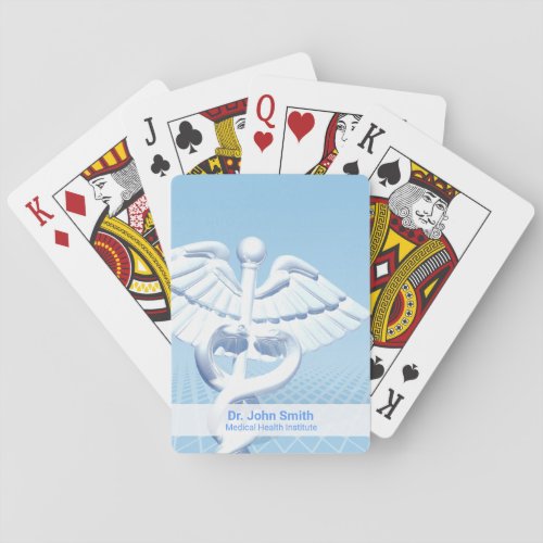 Medical White 3D Caduceus Blue Design Playing Cards