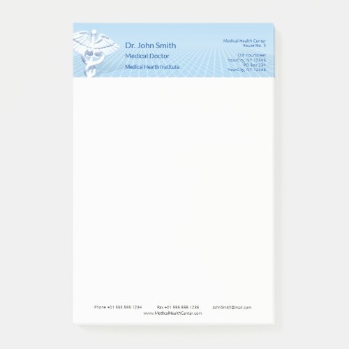 Medical White 3D Caduceus Blue Design Post_it Notes