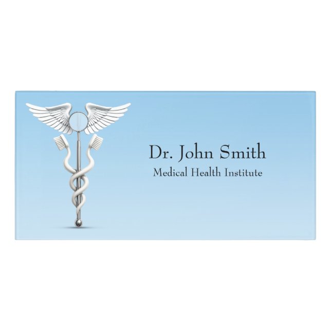Medical White Caduceus Dental Mirror Toothbrush Door Sign (Classic Front)