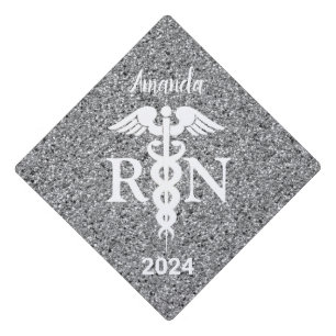 Medical White Caduceus Silver Glitter Personalized Graduation Cap Topper