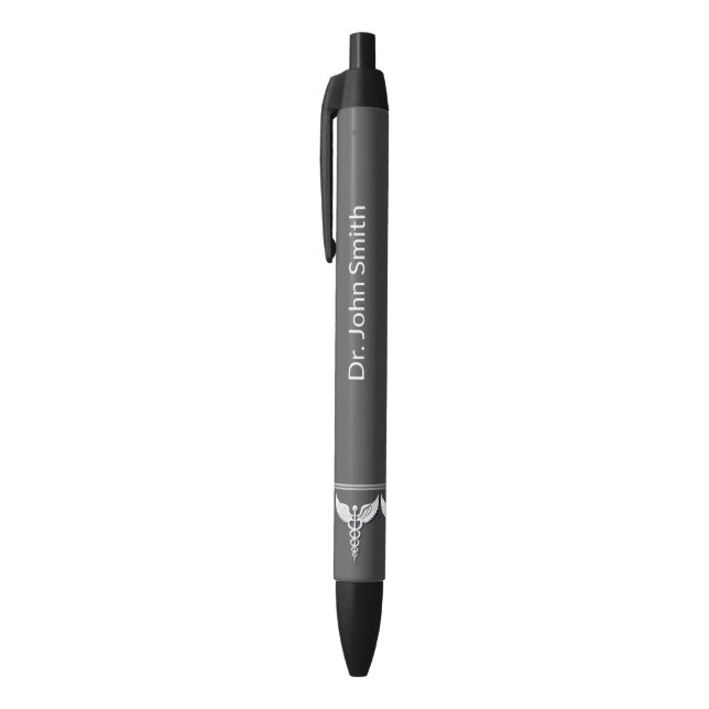 Medical White Clean Detailed Caduceus Warm Gray Pen (Top (Vertical))