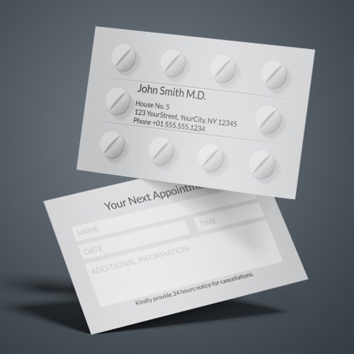 Medical White Clean Tablet Box Pills Professional Appointment Card