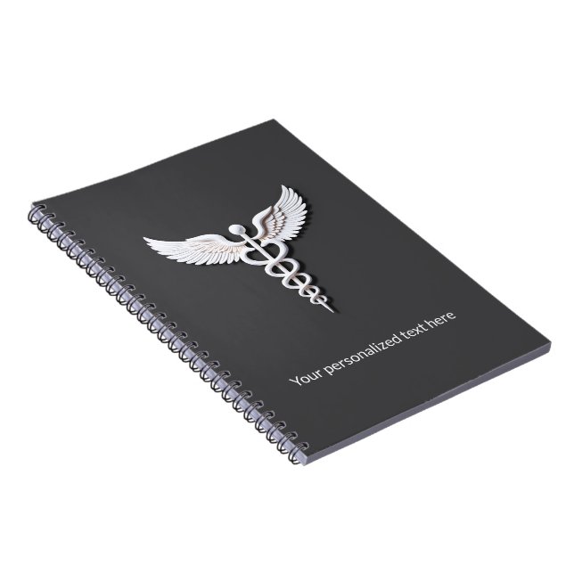 Medical White Detailed Clean Caduceus Warm Gray Notebook (Right Side)
