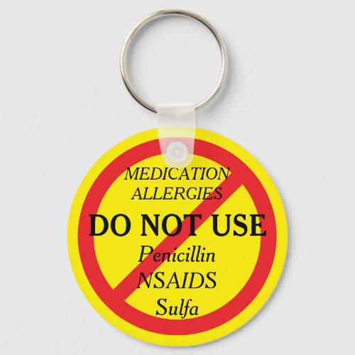 Medication Allergies Multiple Medical Alert Keychain