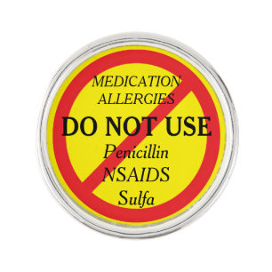 Medication Allergies Penicillin Medical Alert Lapel Pin