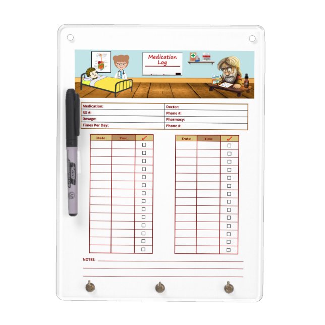 Medication Log Checklist Dry Erase Board (Front)
