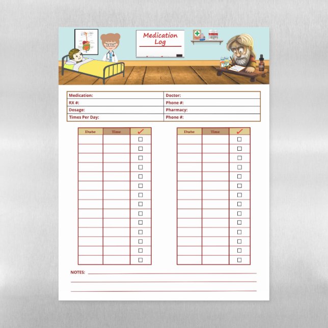 Medication Log Checklist Magnetic Dry Erase Sheet (Vertical)