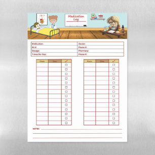 Medication Log Magnetic Dry Erase Sheet