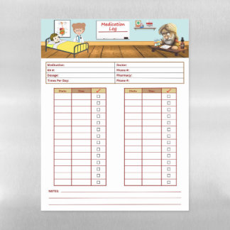 Medication Log Magnetic Dry Erase Sheet