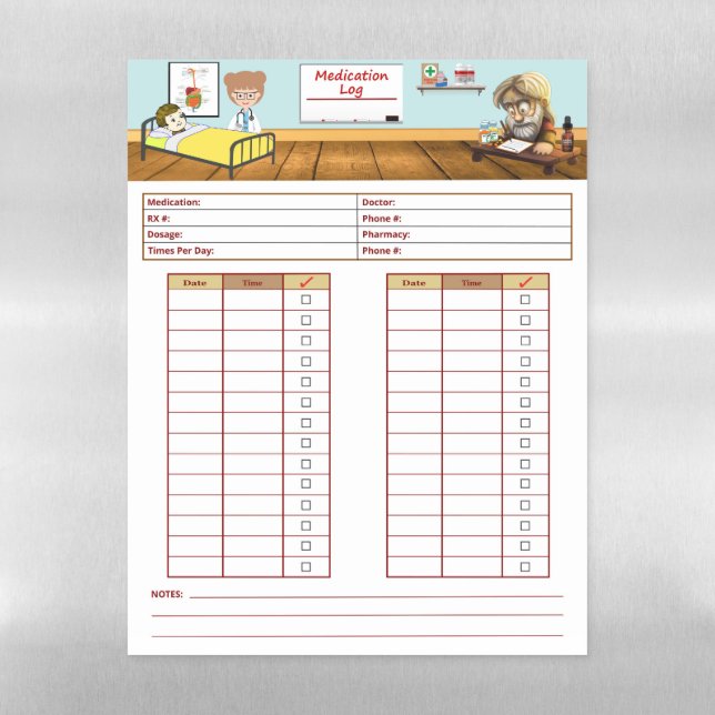 Medication Log Magnetic Dry Erase Sheet (Vertical)