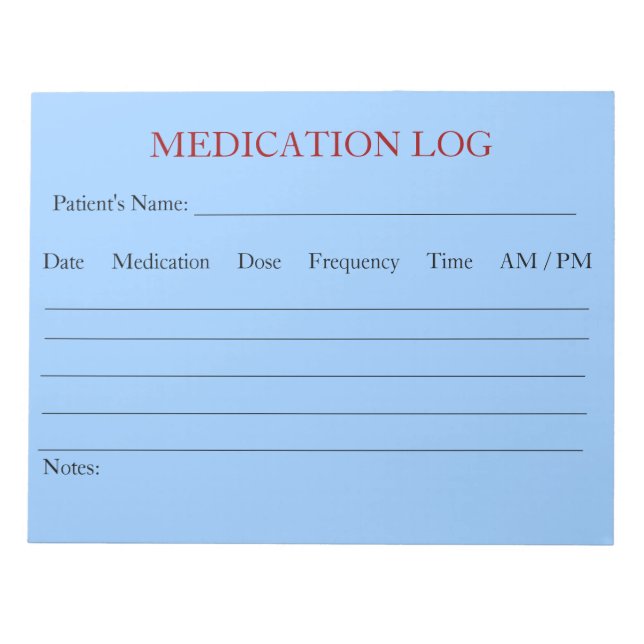 Medication Log Notepad (Pale Blue) (Front)