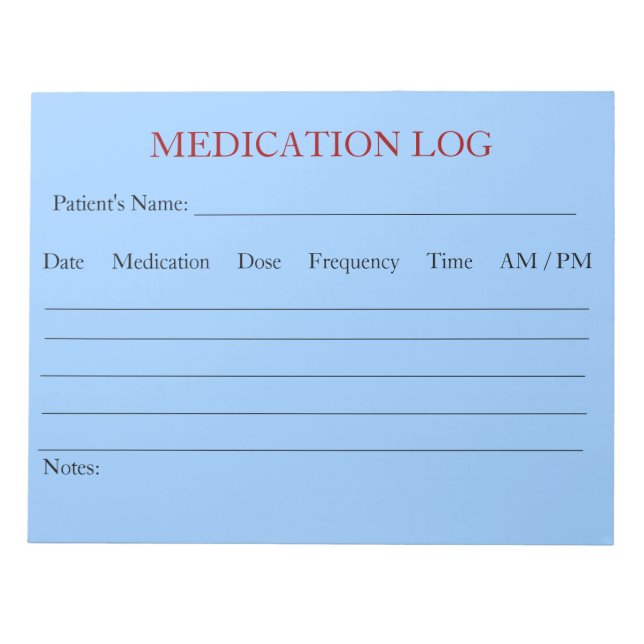 Medication Log Notepad (Sky Blue) (Front)