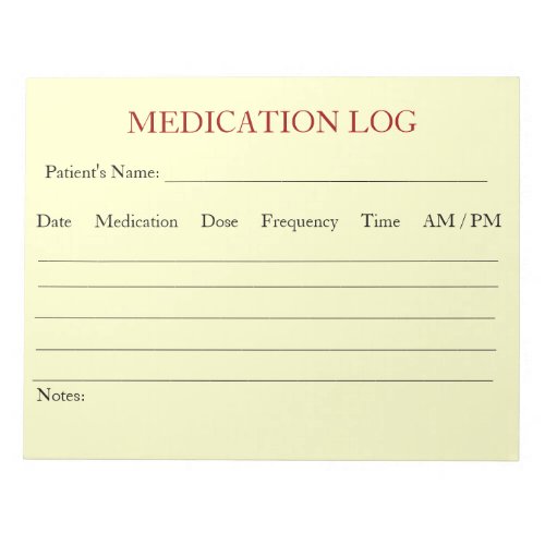 Medication Log Notepad White