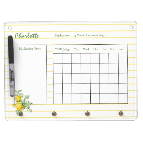 Medication Log Personalized Dry Erase Board With Keychain Holder