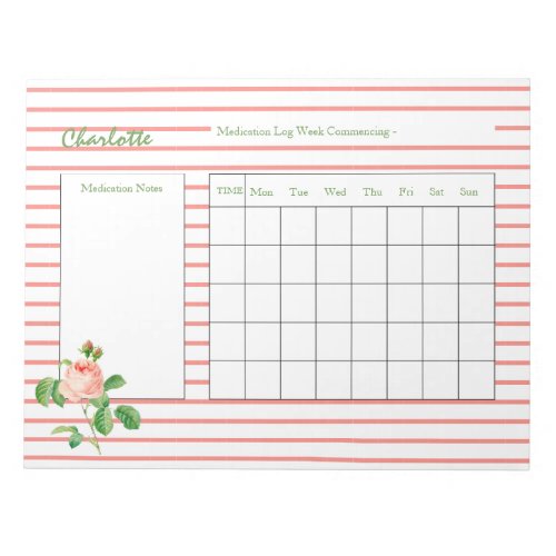 Medication Log Personalized Notepad