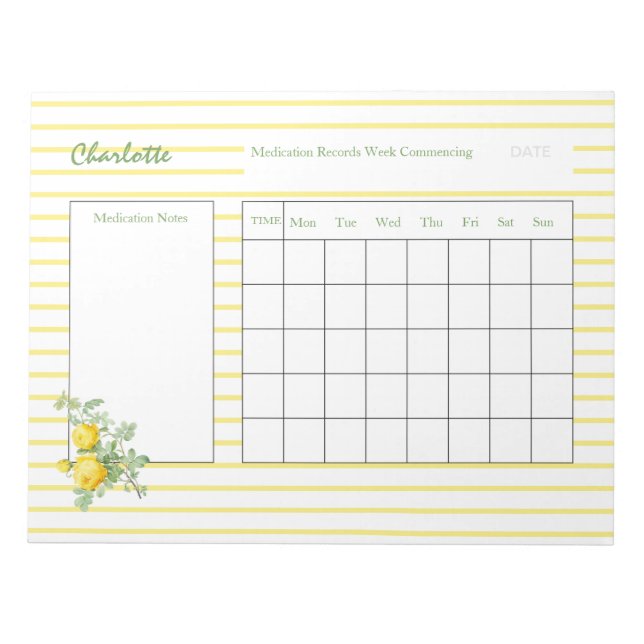 Medication Log Sheets Personalized Notepad (Front)