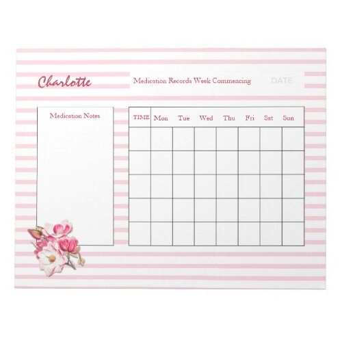 Medication Log Sheets Personalized Notepad