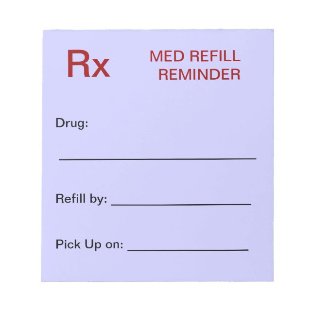 Medication Refill Reminder Notepad - Light Blue (Front)