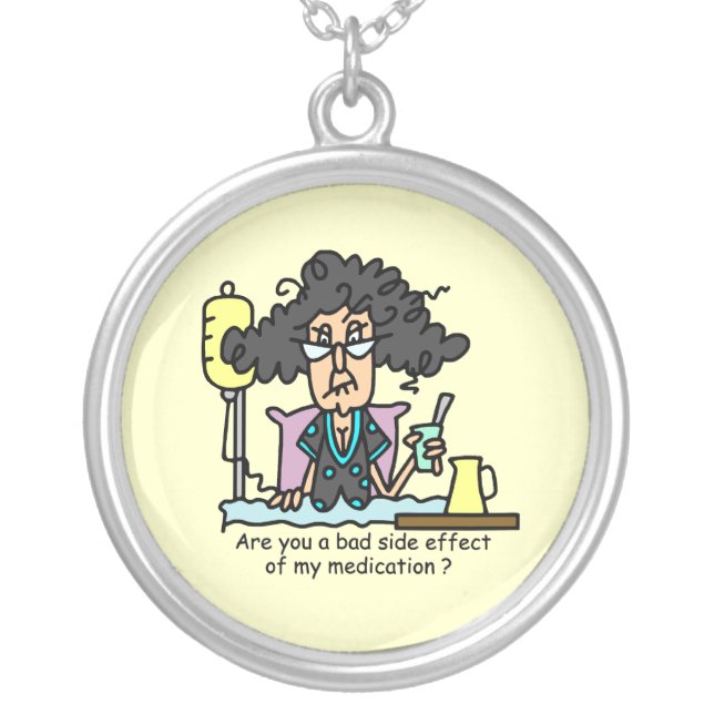 Medication Side Effect Dark Hair Silver Plated Necklace (Front)