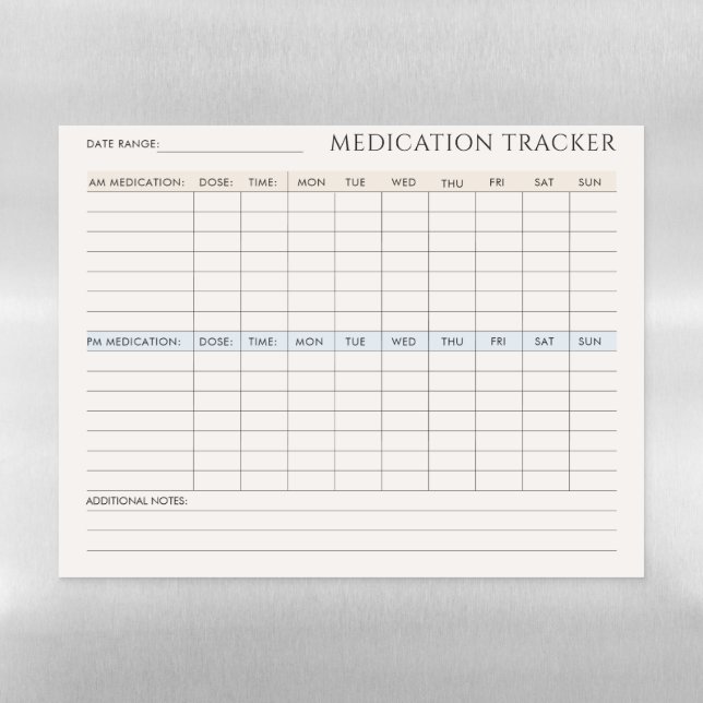 Medication Tracker  Magnetic Dry Erase Sheet (Horizontal)