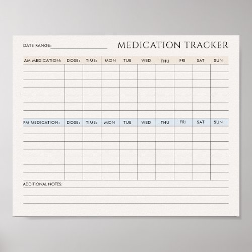 Medication Tracker Printable Downloadable Poster