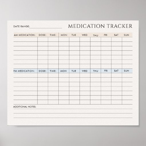 Medication Tracker Printable Downloadable Poster 