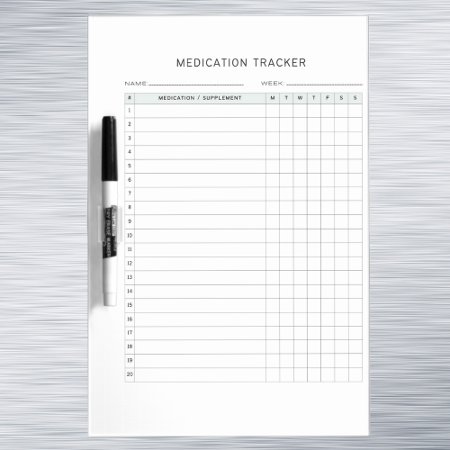 Medication Weekly Tracker Log Prescription  Dry Erase Board