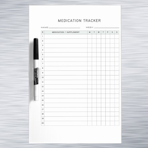Medication Weekly Tracker Log Prescription  Dry Erase Board
