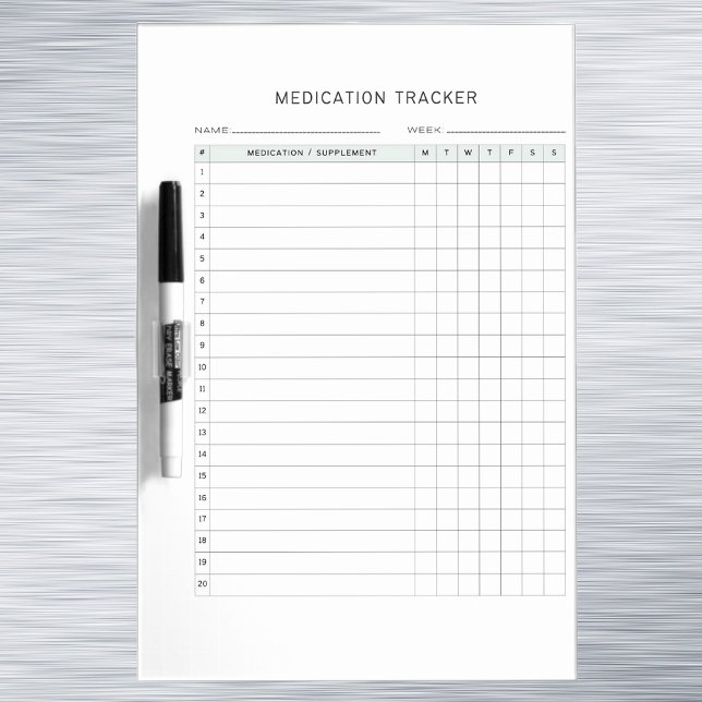Medication Weekly Tracker Log Prescription  Dry Erase Board (Creator Uploaded)