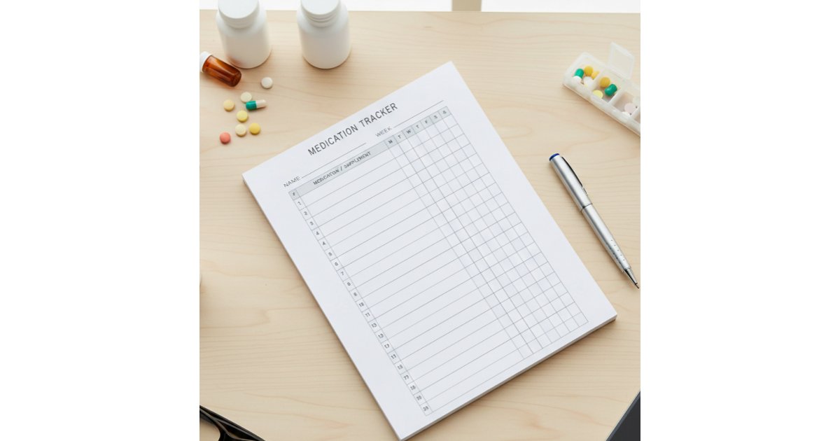Medication Weekly Tracker Log Prescription Notepad | Zazzle