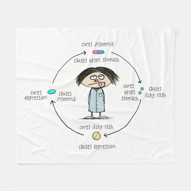 Medicinal Cures and Causes Funny Humorous Cartoon Fleece Blanket (Front (Horizontal))