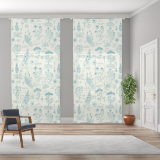 Medicinal Garden Herbarium in blue and off white Sheer Curtains