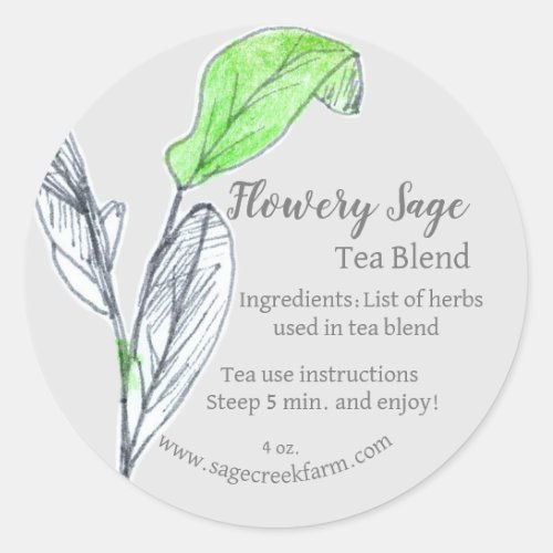 Medicinal Herb Tea Blend Sage Leaves Packaging Classic Round Sticker
