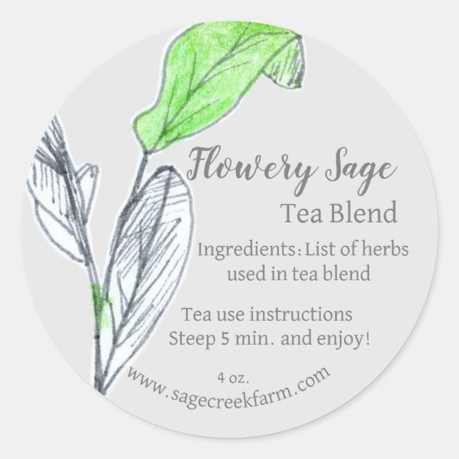 Medicinal Herb Tea Blend Sage Leaves Packaging Classic Round Sticker (Front)