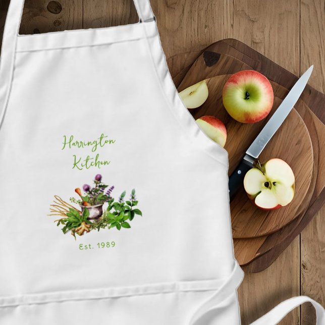 Medicinal Herbs Year Established Kitchen Apron (Creator Uploaded)