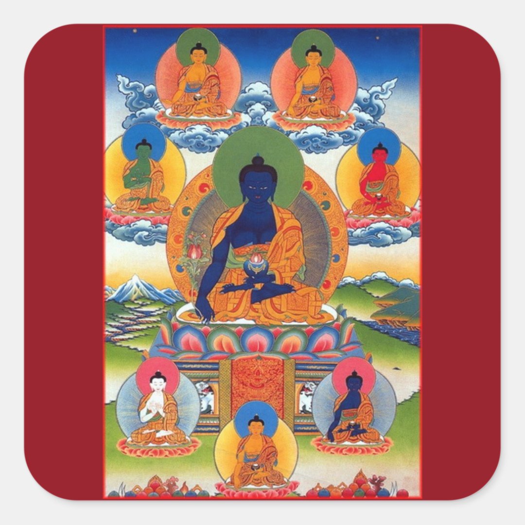 Medicine Buddha Tibetan Buddhist Art Square Sticker | Zazzle