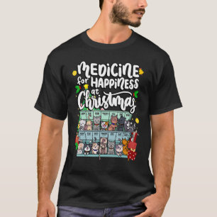 Medicine For Happiness At Christmas Clowder of Cat T-Shirt