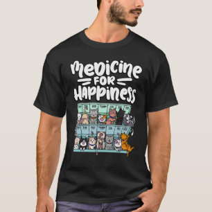 medicine for happiness pill box animals cat breeds T-Shirt