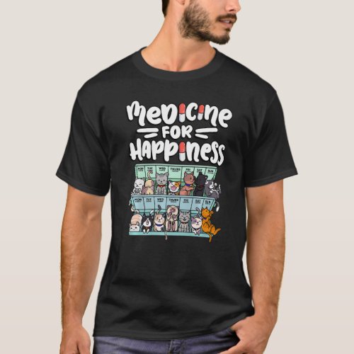 medicine for happiness pill box animals cat breeds T_Shirt