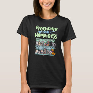 medicine for happiness pill box animals cat breeds T-Shirt