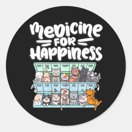 medicine for happiness pill box animals cat classic round sticker