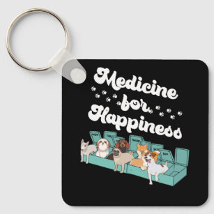 Medicine For Happiness Pill Box Animals Dog Breeds Keychain