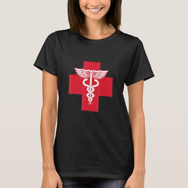 Medicine Health Care Red Cross Caduceus T-Shirt (Front)