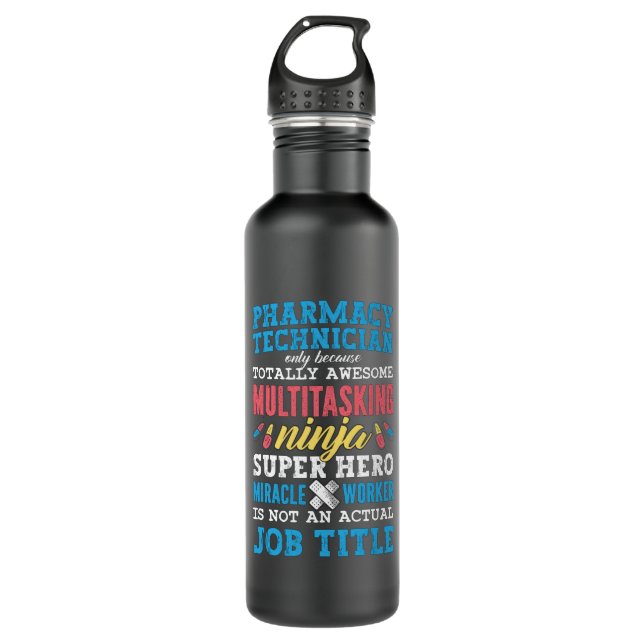 Medicine Hero Pharmacy Technician Tech Pharmacist Stainless Steel Water Bottle (Front)