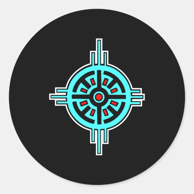 Medicine Wheel-Black Classic Round Sticker (Front)