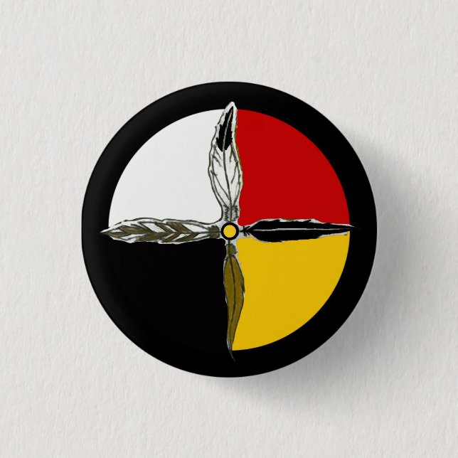 Medicine Wheel Cross Native American Button Pin (Front)