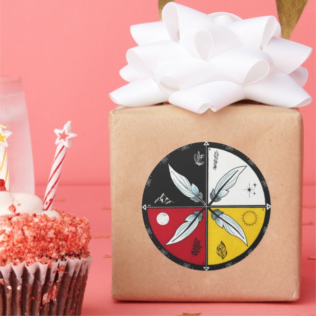 Medicine Wheel Mandala Round Indigenous Classic Round Sticker (Party)